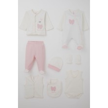 Breeze Kız Bebek Hastane Çıkışı 8 Li Fiyonk & Kelebek Nakışlı 0-3 Ay, Ekru