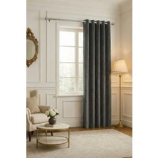 Bercem Home Kadife Dokulu Fon Perde - Antrasit - Kuş Gözlü Dikim - (Rustik Için)