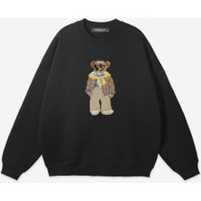 Mad&Calf  Unisex Teddy Guy Baskılı Bisiklet Yaka Oversize Sweatshirt