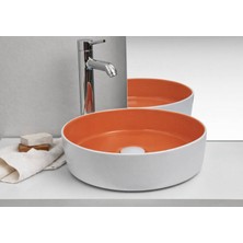 Smanni - Aquarius Rnd Tezgah Üstü Lavabo Mat Beyazturuncu Outlet - LV1150-308-