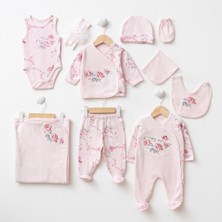 Eda Baby Yenidoğan Kız Bebek Nakışlı Gül Desenli 10’lu Hastane Çıkış Seti - %100 Pamuk