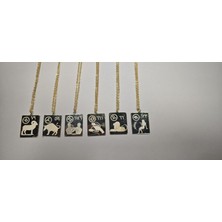 Prof. Nari Dikdörtgen Tasarım Burç Serisi Lazer Çizim Kolye Ucu