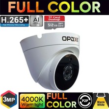 Opax -2553 3mp Ip Tft Card Desteği H.265+ 3 Warm Lıght Full Color 3.6 mm Metal Dome Camera