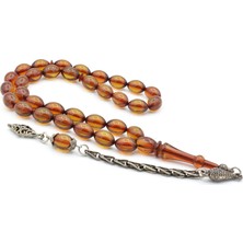 Murty99 Gümüş Kaplama Sistemli Beyzi Kesim Yeşil Sıkma Kehribar Tesbih