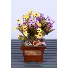 Yapay Çiçek Sitesi Dekoratif Ahşap Saksıda Yapay Papatya Tanzimi 30 cm