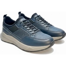 Zueofficial Hakiki Deri Erkek Lacivert Spor Ayakkabı