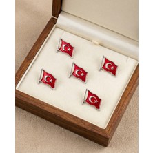 Zaytoon 5\'lu Türkiye Bayarğı Simgesi Gümüş Renkli Özel Tasarımlı Unisex Yaka Rozeti A300019-05