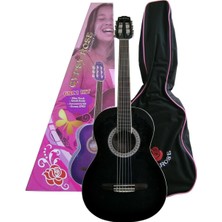 Valencia Gypsy Rose GRC1KCBK Klasik Gitar Seti (Siyah) | 7/8 Boyut - Ince Sap - Şık Tasarım