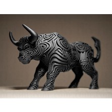 Datpy Siyah Desenli Boğa Heykeli - Modern Dekoratif Büst, Güçlü Ev Ofis Aksesuarı,