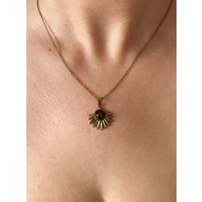 Triya Wear Studio-Kararmaz-Doğal Taş Detaylı-Gold Renk Kadın Kolye