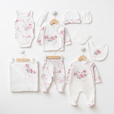 Eda Baby Yenidoğan Kız Bebek Nakışlı Gül Desenli 10’lu Hastane Çıkış Seti - %100 Pamuk