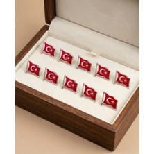 Zaytoon 10\'lu Türkiye Bayarğı Simgesi Gümüş Renkli Özel Tasarımlı Unisex Yaka Rozeti A300019-10