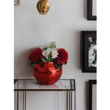 Işıltı Home Design Aynalı Cam Vazo Yuvarlak Orta  Boy Kırmızı