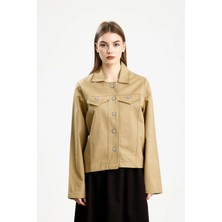 Pamuklu Gabardin Kapaklı Fıt Ceket Hardal