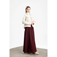 Pamuklu Kaşe Çizgili Fıt Ceket Krem