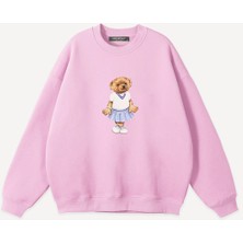 Mad&Calf  Unisex Pretty Teddy Baskılı Bisiklet Yaka Oversize Sweatshirt