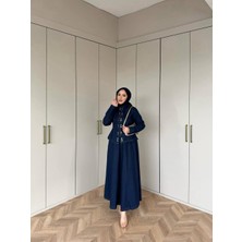 Molly Nelly Kadın Çift Düğme Detaylı Şık Kot Etekli Takım