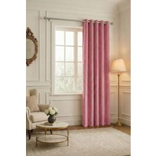 Bercem Home Kadife Dokulu Fon Perde - Pembe - Kuş Gözlü Dikim - (Rustik Için)