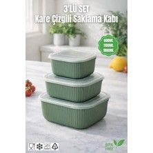 Nandy Home 3'lü Set Kare Çizgili Mikrodalga ve Difrize Uygun Saklama Kabı -600/1100/1800ML.