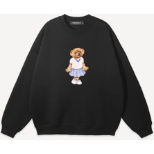 Mad&Calf  Unisex Pretty Teddy Baskılı Bisiklet Yaka Oversize Sweatshirt