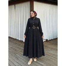 Foremia Yarım Pat Kaplama Kemer Detay Elbise-Siyah -