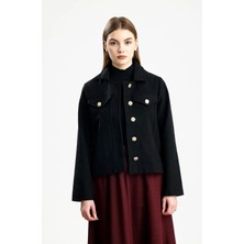 Pamuklu Kaşe Fıt Ceket Siyah