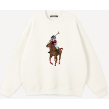 Mad&Calf  Unisex Teddy Cowboy Baskılı Bisiklet Yaka Oversize Sweatshirt