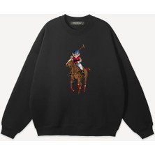 Mad&Calf  Unisex Teddy Cowboy Baskılı Bisiklet Yaka Oversize Sweatshirt