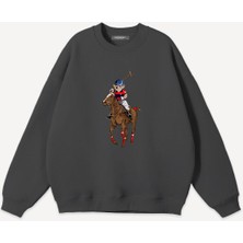Mad&Calf  Unisex Teddy Cowboy Baskılı Bisiklet Yaka Oversize Sweatshirt