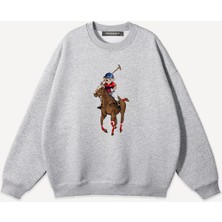 Mad&Calf  Unisex Teddy Cowboy Baskılı Bisiklet Yaka Oversize Sweatshirt