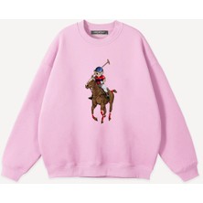 Mad&Calf  Unisex Teddy Cowboy Baskılı Bisiklet Yaka Oversize Sweatshirt