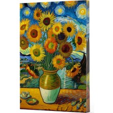 Renklime Van Gogh 10 - Ayçiçekleri Çizgili Yan Boyamalı Defter