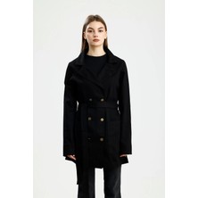 Pamuklu Gabardin Kruvaze Fıt Ceket Siyah