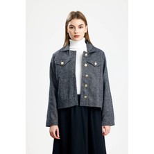 Pamuklu Kaşe Balıksırtı Fıt Ceket Lacivert