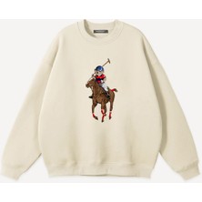 Mad&Calf  Unisex Teddy Cowboy Baskılı Bisiklet Yaka Oversize Sweatshirt