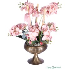 Yapay Çiçek Sitesi Metal Saksıda Premium Yapay Orkide Aranjmanı Model 6