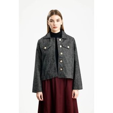 Pamuklu Kaşe Balıksırtı Fıt Ceket Siyah