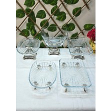 SEÇKİNEV Seçkinev River Karem 5 Parça Döküm Metal Ayaklı (Gümüş&gold&eskitme) Masa Sunum Tabağı Set