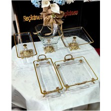 SEÇKİNEV Seçkinev Karen 5 Parça Döküm Ayaklı Kulplu Gold Sunum Tabağı Set