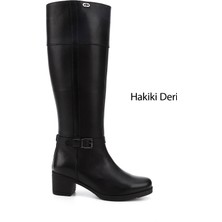 Gönderi(r) Kadın Siyah Fermuarlı Kalın Topuklu Hakiki Deri Çizme