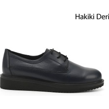 Gönderi(r) Kadın Lacivert  Bağcıklı Dolgu Taban Hakiki Deri Ayakkabı