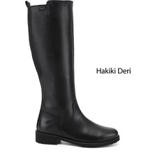 Gönderi(r) Kadın Siyah Deri Çizme Kauçuk Taban 3,5 cm Topuklu Kışlık Rahat Kullanım