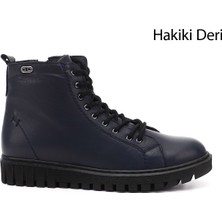 Gönderi(r) Kadın Lacivert Antik Fermuarlı Kauçuk Taban Hakiki Deri Postal Bot
