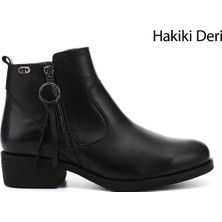 Gönderi(r) Kadın Siyah Fermuarlı Kalın Topuklu Hakiki Deri Bot