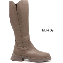 Gönderi(r) Kadın Vizon Floter Fermuarlı Kalın Topuklu Hakiki Deri Çizme