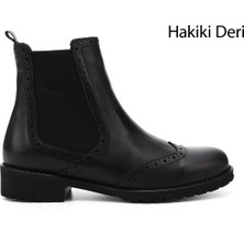 Gönderi(r) Kadın Siyah Kauçuk Taban Hakiki Deri Chelsea Bot