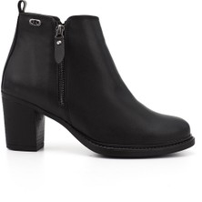 GÖNDERİ Kadın Siyah  Fermuarlı Kalın Topuklu Bot