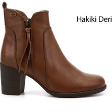 Gönderi(r) Kadın Taba Antik Fermuarlı Kalın Topuklu Hakiki Deri Bot