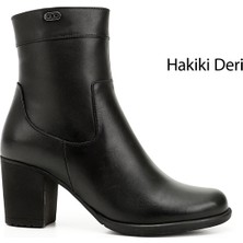 Gönderi(r) Kadın Siyah Fermuarlı Kalın Topuklu Hakiki Deri Bot
