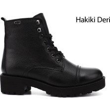 GÖNDERİ Kadın Siyah Floter  Fermuarlı Kauçuk Taban Hakiki Deri Postal Bot